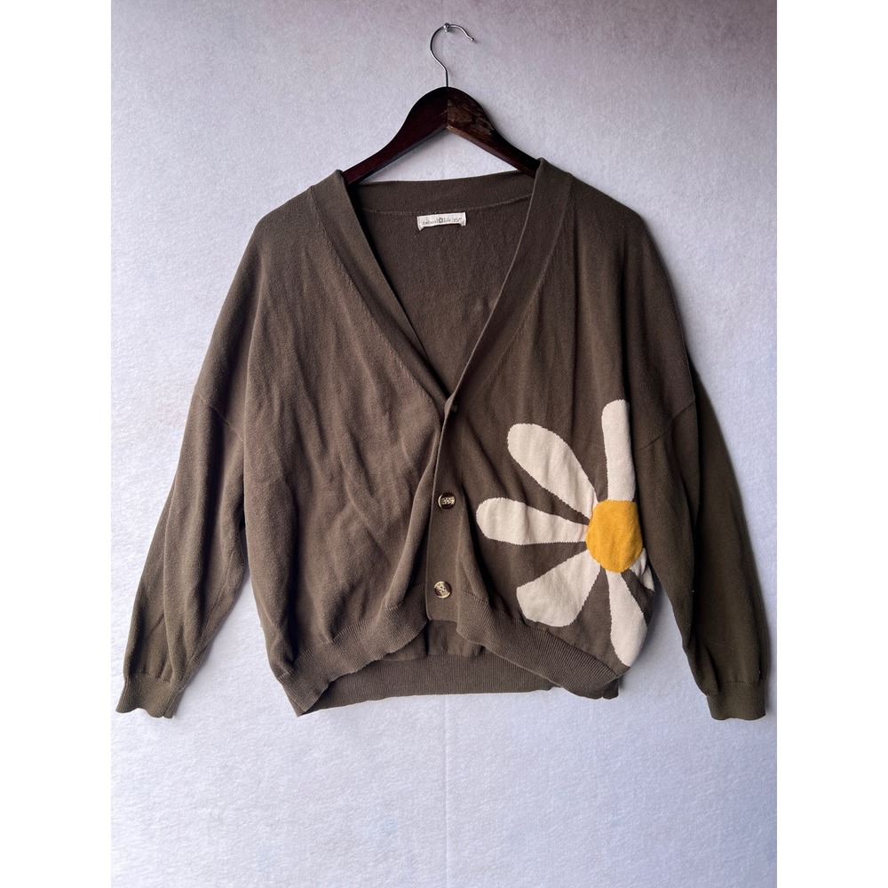 Natural Life Daisy Cotton Cardigan Sweater Brown Olive Boho XS/S 214